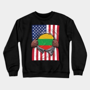 Lithuania Flag American Flag Ripped - Gift for Lithuanian From Lithuania Crewneck Sweatshirt